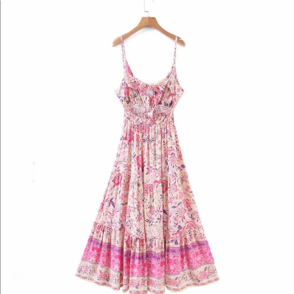 Pink Maxi Bohemian Printed Dress - Picture 2 of 7
